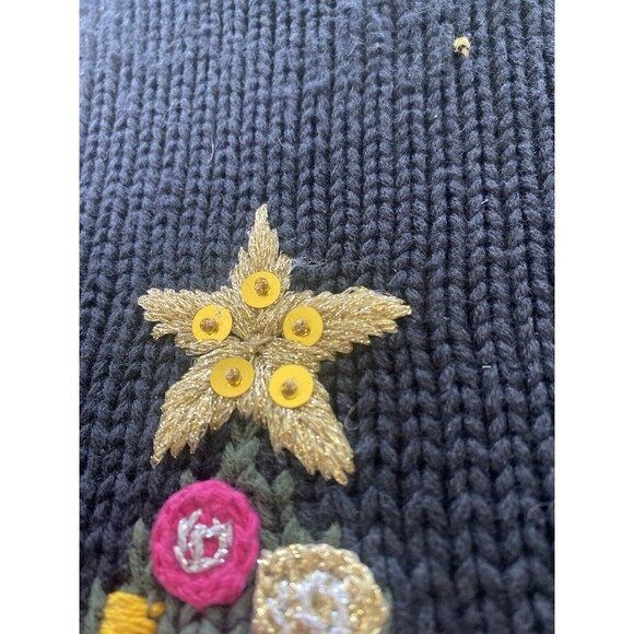 Christopher Radko Sweater Womens  1x Black Embellished Tree Christmas Beaded - Picture 5 of 9